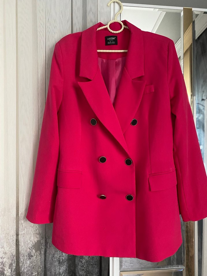 Pembe Düğmeli Kadın Midi Blazer Ceket - Görsel 2