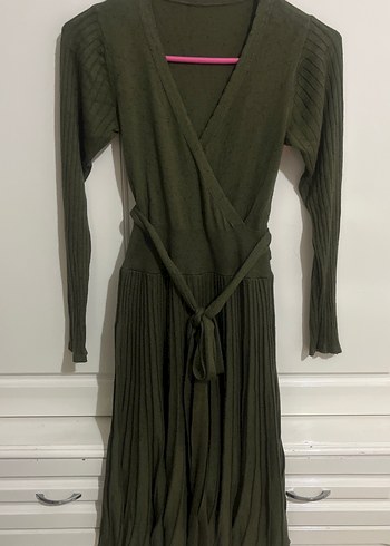 Kadın Yeşil Uzun Kollu Piliseli Triko Elbise - Görsel 2