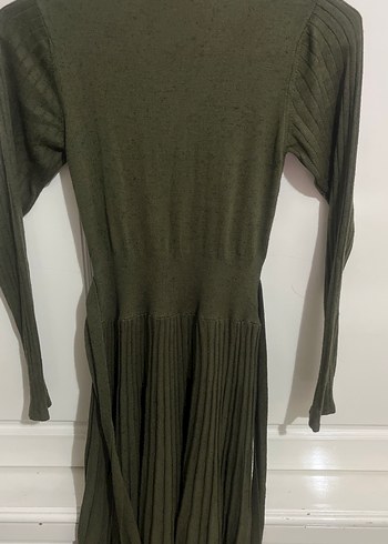 Kadın Yeşil Uzun Kollu Piliseli Triko Elbise - Görsel 5