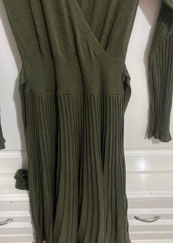 Kadın Yeşil Uzun Kollu Piliseli Triko Elbise - Görsel 4