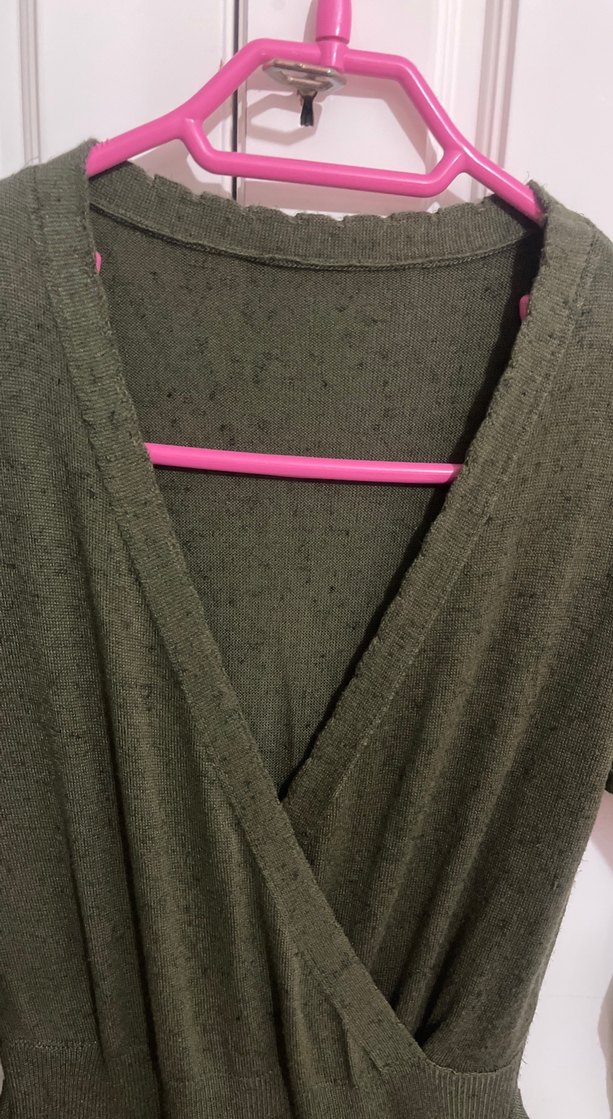 Kadın Yeşil Uzun Kollu Piliseli Triko Elbise - Görsel 3