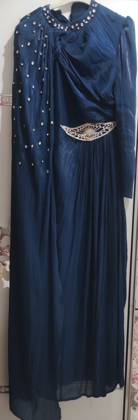 Drapeli Uzun Kollu Abiye Elbise - Görsel 2