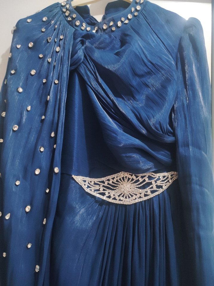 Drapeli Uzun Kollu Abiye Elbise - Görsel 3