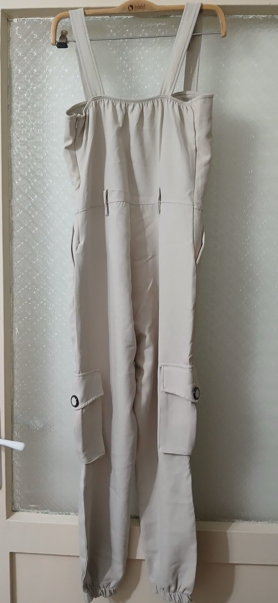 Düğmeli Beyaz Kadın Uzun Tulum - Görsel 2