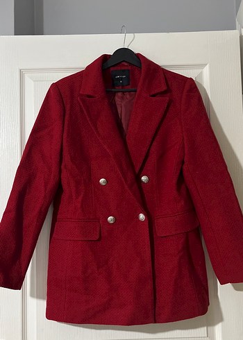 Kırmızı Kadın Düğmeli Midi Blazer Ceket