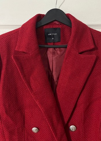 40 Beden Kırmızı Kadın Düğmeli Midi Blazer Ceket