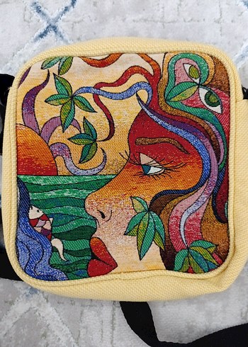 Nakışlı Çok Renkli Deri Bohem Çanta - Görsel 6