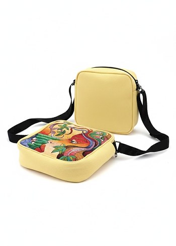 Nakışlı Çok Renkli Deri Bohem Çanta - Görsel 2