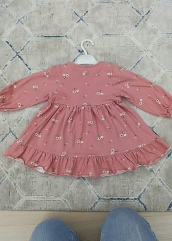 Pembe Çiçekli Uzun Kollu Fırfırlı Kız Elbisesi - Görsel 4