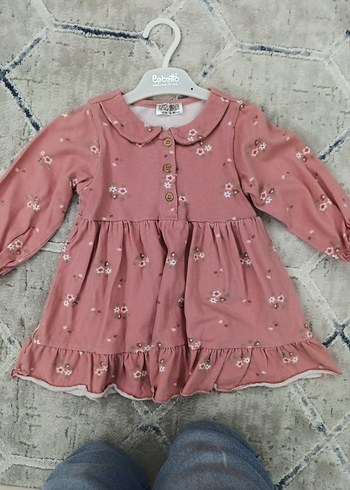 Pembe Çiçekli Uzun Kollu Fırfırlı Kız Elbisesi - Görsel 6