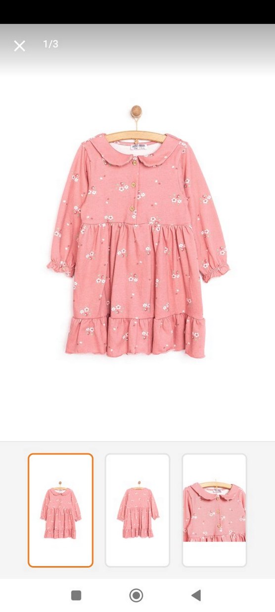 Pembe Çiçekli Uzun Kollu Fırfırlı Kız Elbisesi - Görsel 3