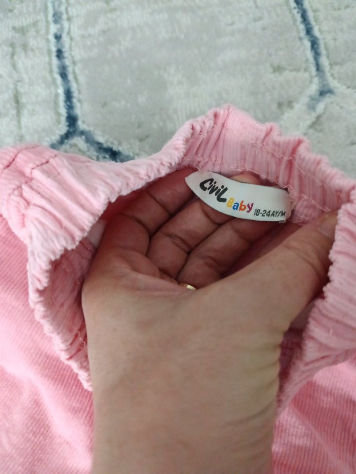 Düğmeli Pembe Kız Çocuk Rahat Pantolon - Görsel 3