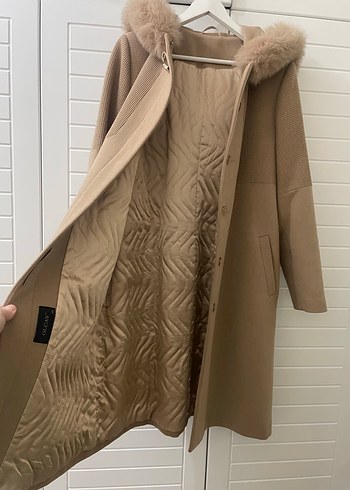 Olcay marka Kürk Yakalı Bej yün Kaban - Görsel 4