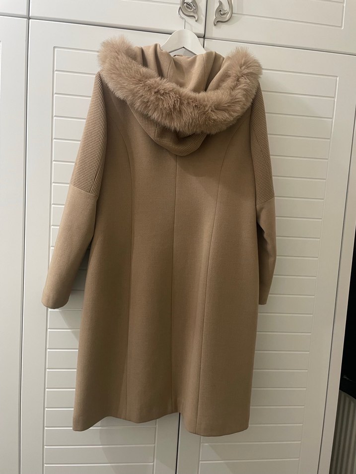 Olcay marka Kürk Yakalı Bej yün Kaban - Görsel 3