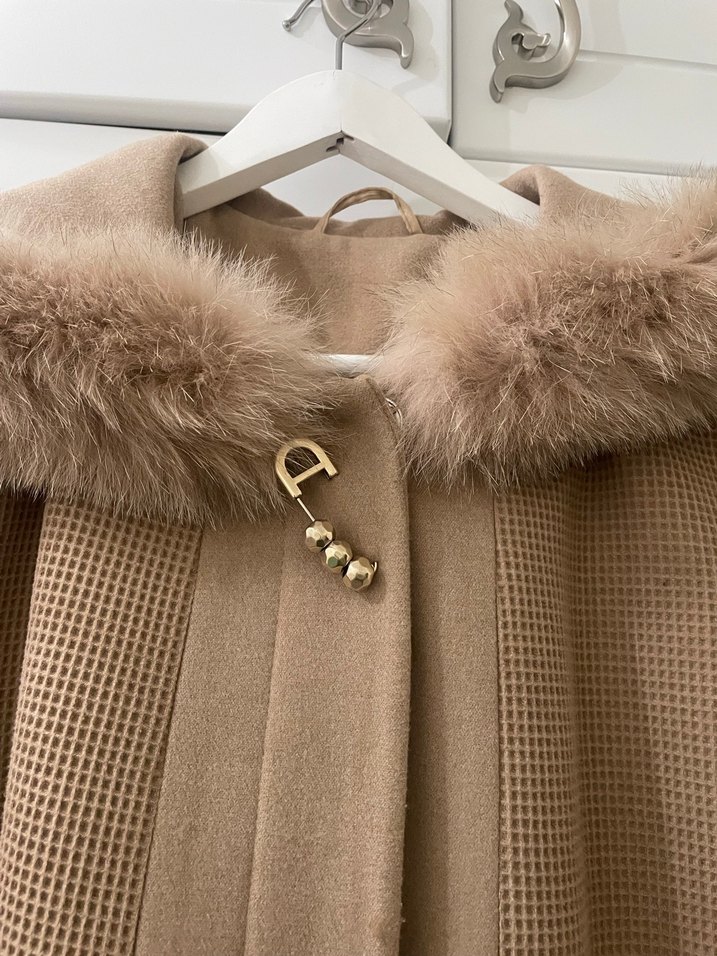 Olcay marka Kürk Yakalı Bej yün Kaban - Görsel 2