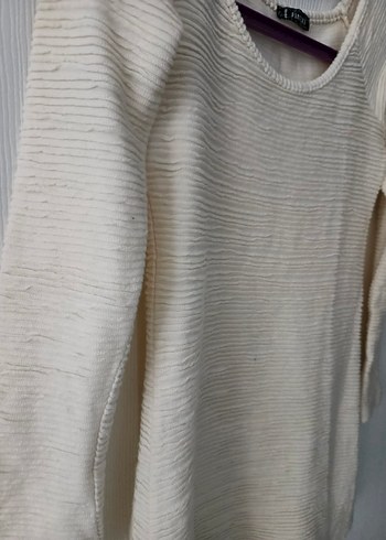 Örgü Krem rengi Kadın Keten Kazak - Görsel 2