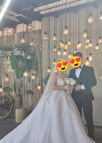 Beyaz Işıltılı Straplez Prenses Gelinlik - Görsel 2