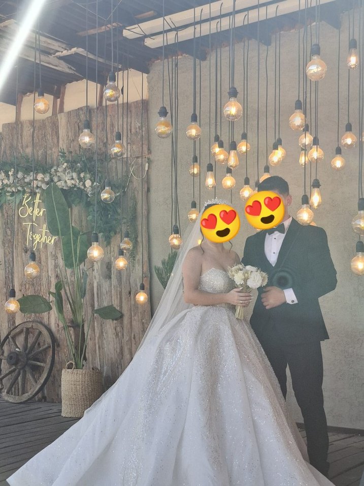 Beyaz Işıltılı Straplez Prenses Gelinlik - Görsel 2