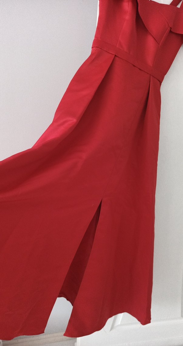 Kırmızı Drapeli askılı Uzun Abiye Elbise - Görsel 2