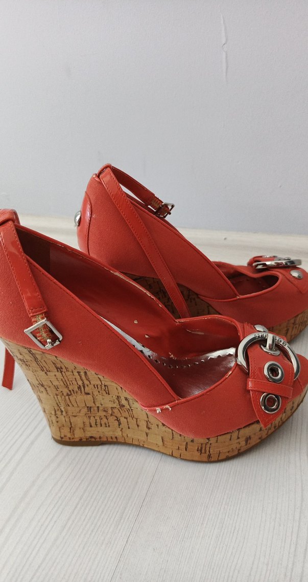 Turuncu Deri Tokalı Platform Dolgu Topuklu Kadın Ayakkabı - Görsel 2