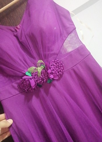 Mor Uzun Abiye Elbise Drapeli - Görsel 3