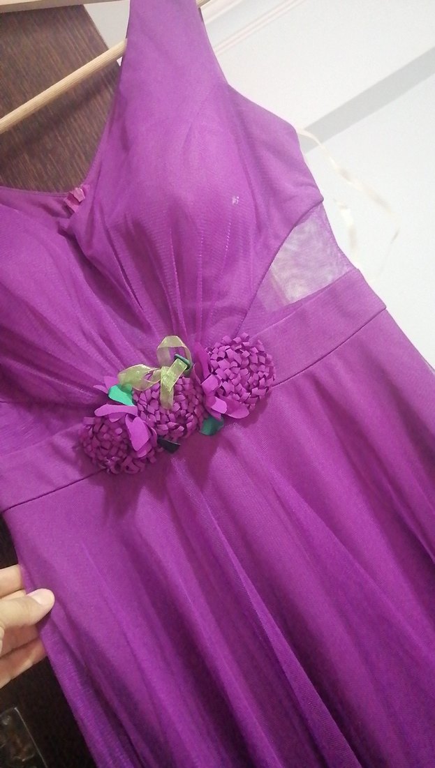 Mor Uzun Abiye Elbise Drapeli - Görsel 3