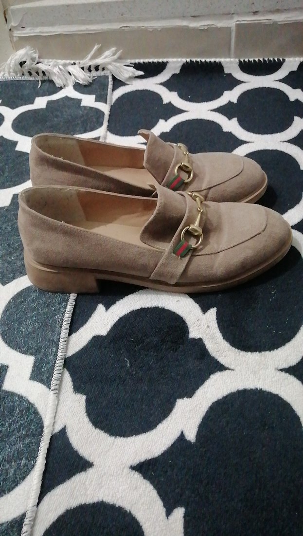 Bej Süet Tokalı Kadın Loafer Blok Topuk - Görsel 2