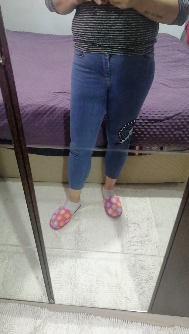 Kadın Mavi Denim Nakışlı Skinny Jean - Görsel 3