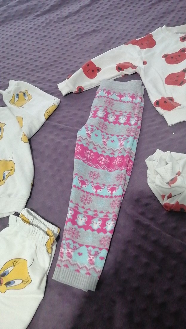 Çocuklar için Tweety Baskılı Beyaz Polar Pijama Takımı - Görsel 3