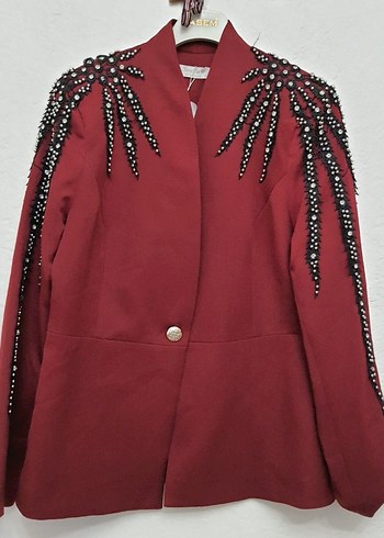 xl Beden Taş ve güpür detaylı bordo ceket