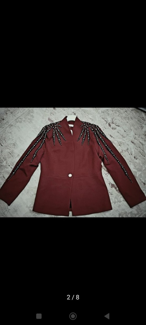 Taş ve güpür detaylı bordo ceket - Görsel 5