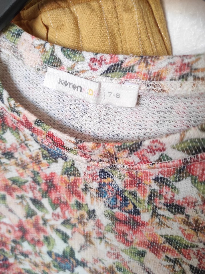 Çiçek Desenli Kız Tişörtü Dantel Detaylı - Görsel 5