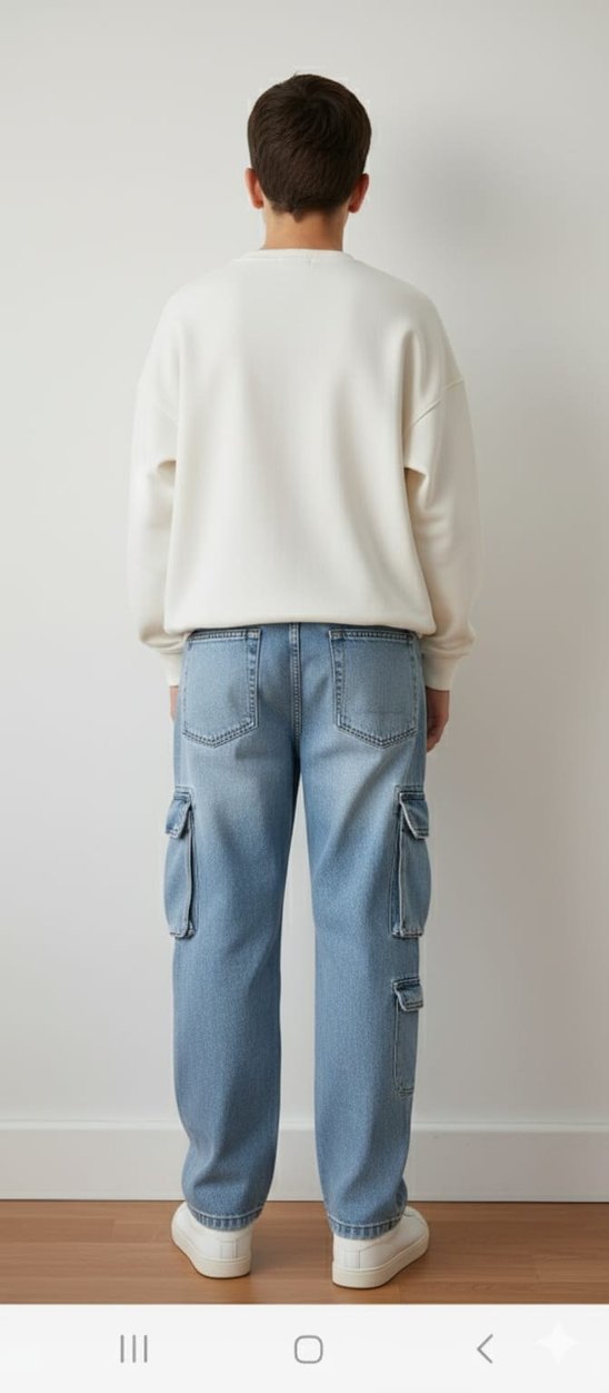 Erkek çocuk Açık Mavi Bol Kesim baggy fit Kot Pantolon - Görsel 2