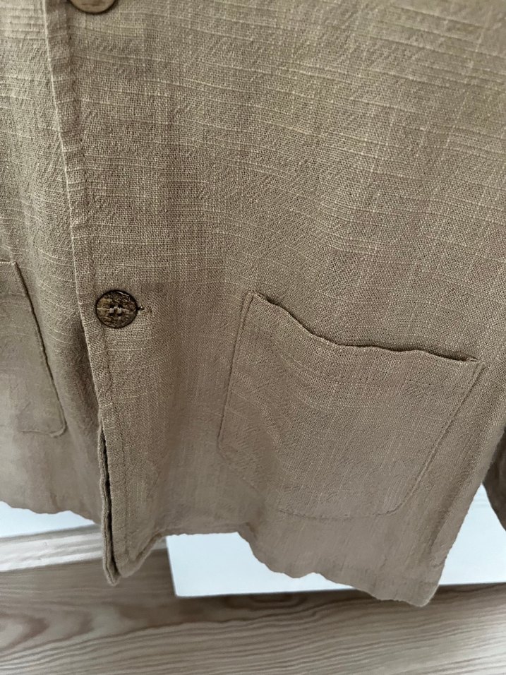 Düğmeli Bej Keten takım pantolon beli ayarlanabilir - Görsel 2