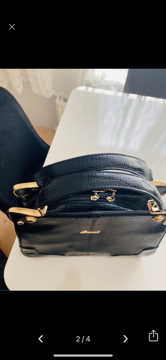 Siyah Parlak Deri Kadın Çanta - Görsel 2