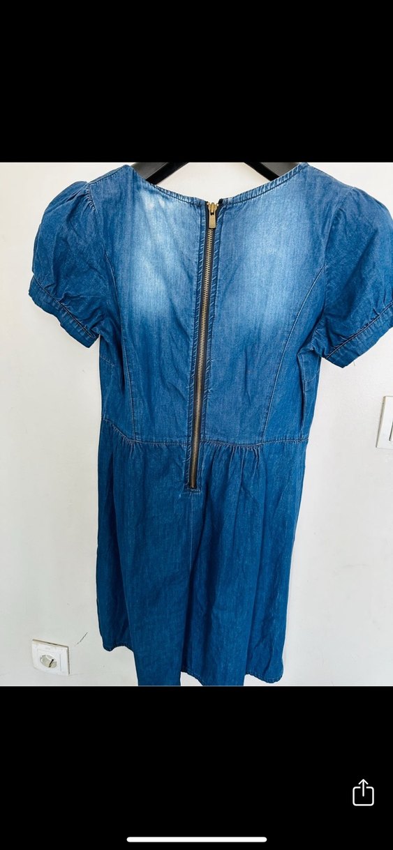 Düğmeli Kısa Kollu Midi Denim Elbise - Görsel 2