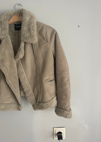 Kürklü Bej Süet Kadın Ceket - Görsel 3