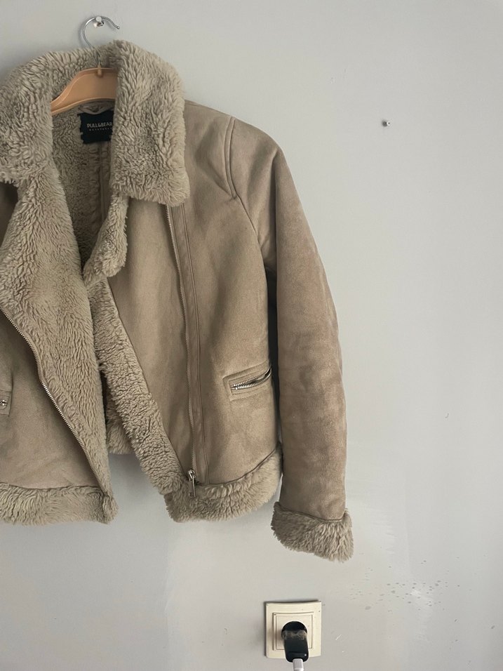 Kürklü Bej Süet Kadın Ceket - Görsel 3