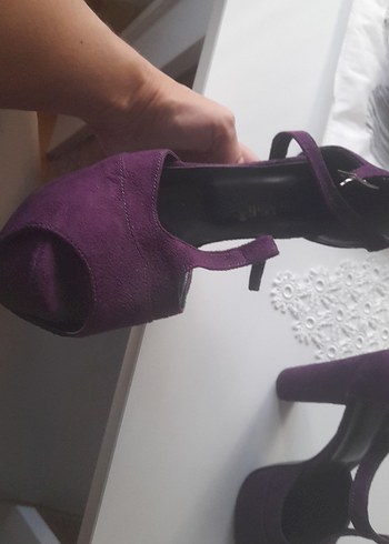 Mor Süet Platform Topuklu Gotik Kadın Ayakkabı - Görsel 3