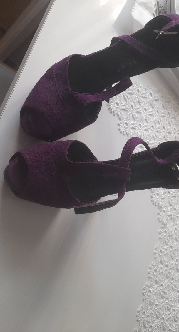 Mor Süet Platform Topuklu Gotik Kadın Ayakkabı - Görsel 4