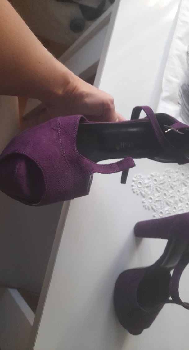 Mor Süet Platform Topuklu Gotik Kadın Ayakkabı - Görsel 3