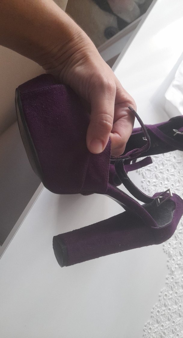 Mor Süet Platform Topuklu Gotik Kadın Ayakkabı - Görsel 5