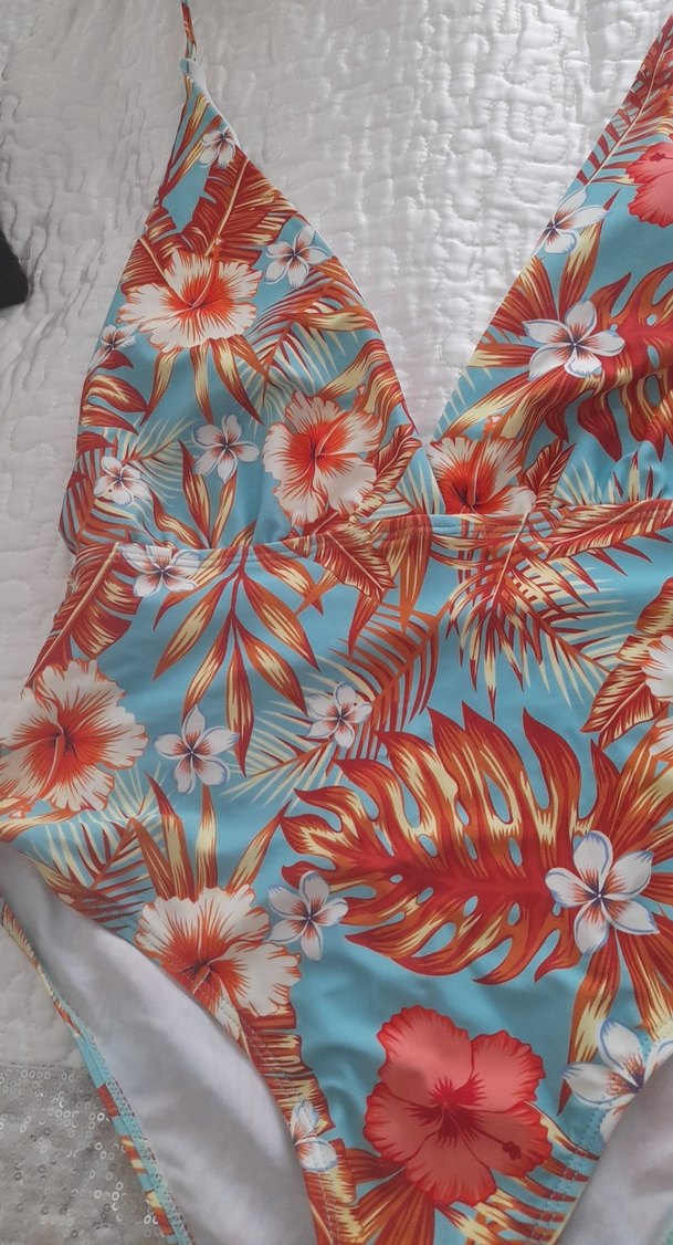 Turkuaz desenli sırtı komple açık mayo - Görsel 2