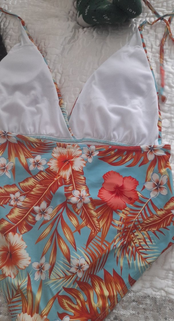 Turkuaz desenli sırtı komple açık mayo - Görsel 5