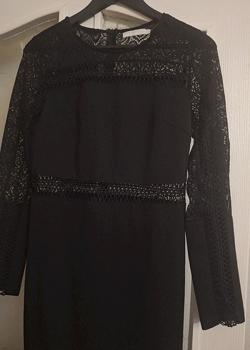 l Beden siyah Renk Dantel Detaylı Siyah Uzun Kollu Gotik Elbise