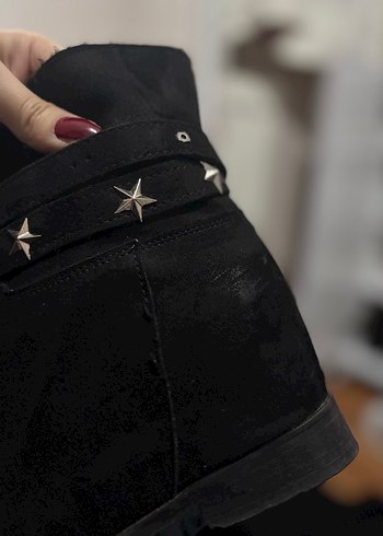 Tokalı Siyah Gotik süet Kadın Botu - Görsel 4