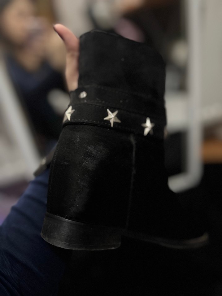 Tokalı Siyah Gotik süet Kadın Botu - Görsel 5