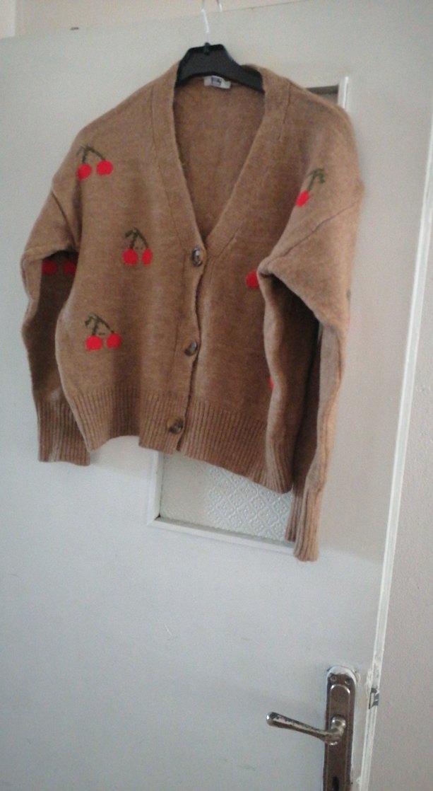 Nakışlı Düğmeli Kahverengi Kadın Hırka - Görsel 2