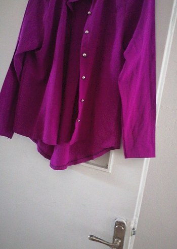 Düğmeli Mor Kadın Gömlek - Görsel 2