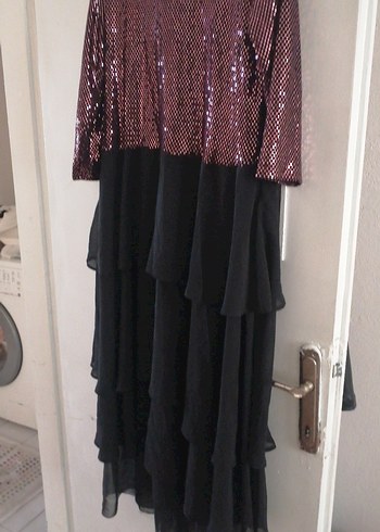 Bordo Payetli Uzun Kollu Abiye Elbise - Görsel 2